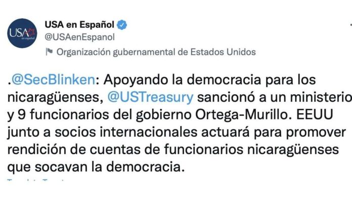 EE. UU. impone nuevas sanciones a personeros políticos en Nicaragua