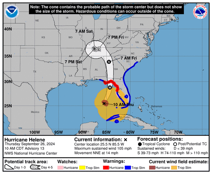 Alertan sobre tornando al sur de Florida por el huracán Helene