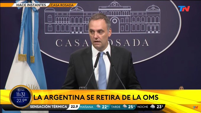 Argentina se retira de la OMS