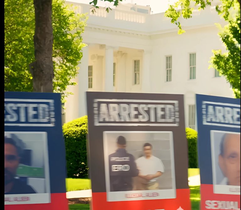 La Casa Blanca amaneció con carteles con fotos de migrantes detenidos