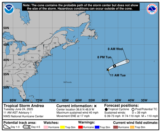 NHC reporta tormenta tropical denominanda Andrea