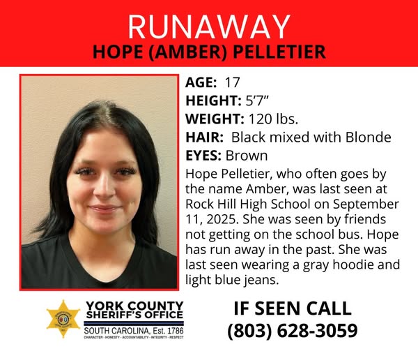 Autoridades buscan a adolescente desaparecida en Rock Hill