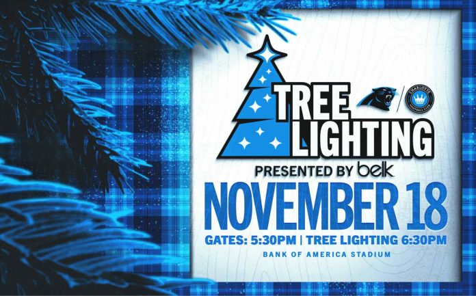 Carolina Panthers y el Charlotte FC organizan el encendido anual del árbol de Navidad