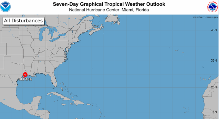 Tormenta Tropical Bertha toca tierra en la frontera de Texas y Luisiana