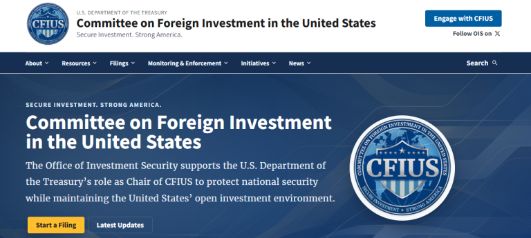 EE.UU. moderniza el portal oficial de CFIUS para la revisión de inversión extranjera