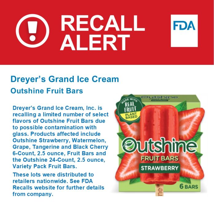 Dreyer's y la FDA ordenan retiro preventivo de paletas Outshine de varios sabores